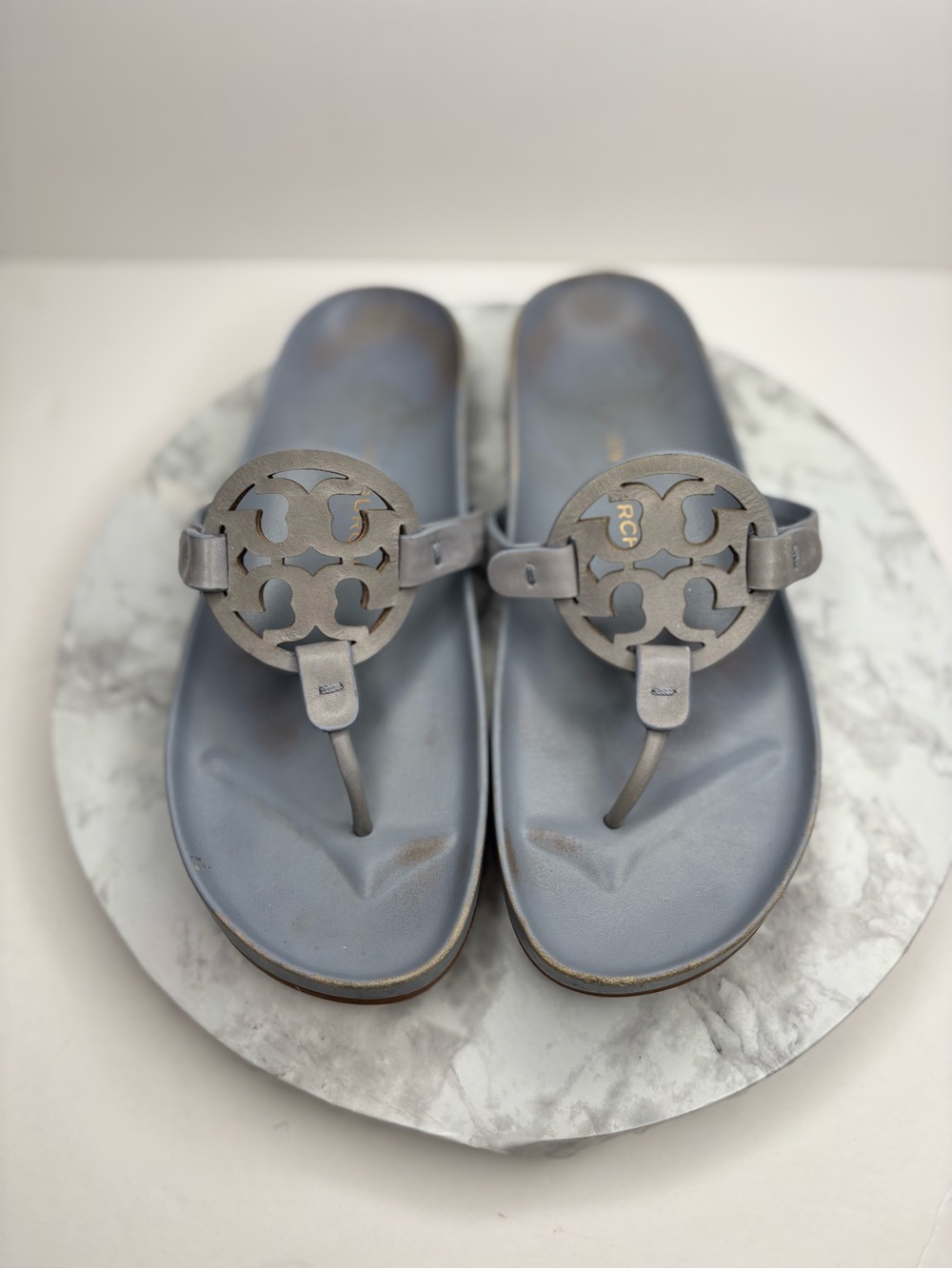 Size 7.5-Tory Burch Womens blue Logo Medallion Slip On Flat